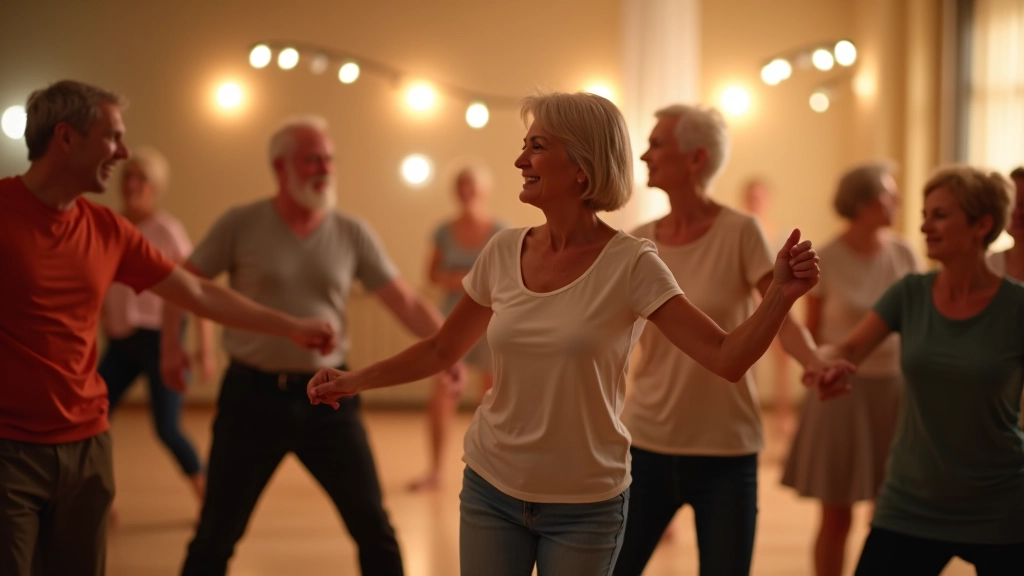 Seniors enjoying partner dancing in a community setting