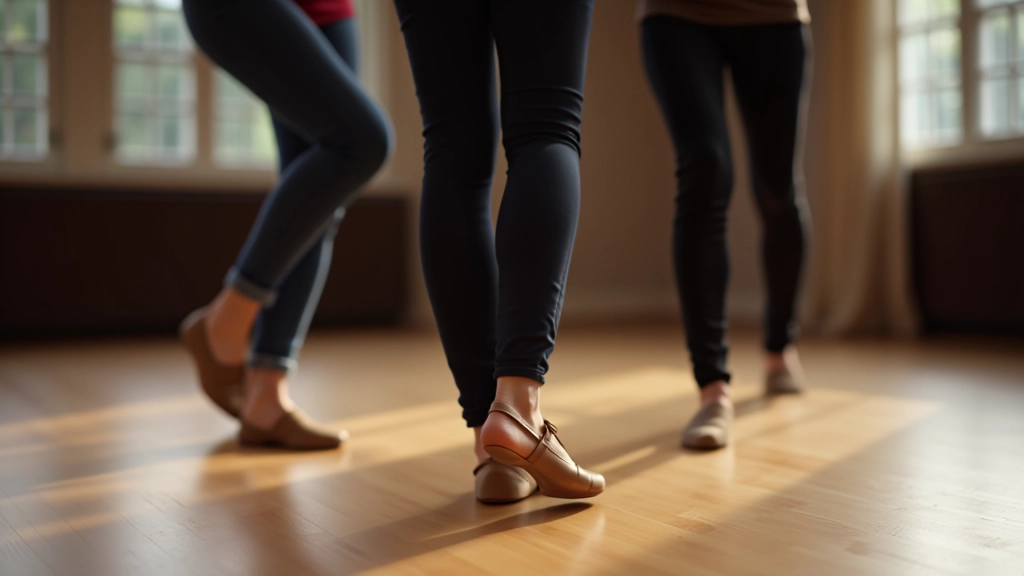 Close-up of feet performing basic bachata step patterns on a dance floor with proper footwork alignment