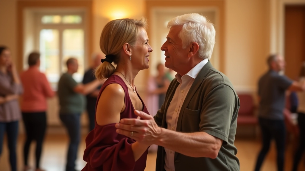 Senior dancers performing at a community dance event in Latvia, moving together with joy and energy